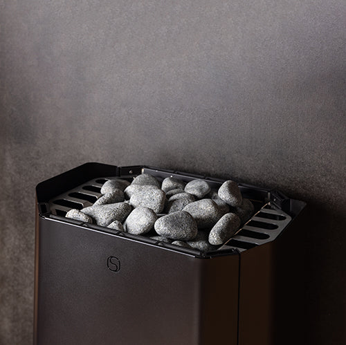 Saunum side-top detail of Air Perfect stone compartment.