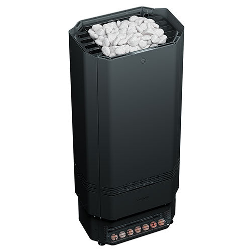 Saunum air Perfect stone-filled heater, elevated three-quarter view.
