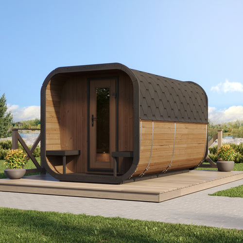 SaunaLife CL12GCP natural-wood sauna suite on an outdoor deck.