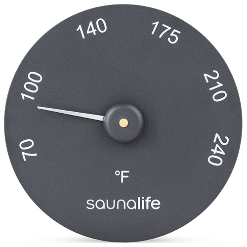 SaunaLife Designer Thermometer - black Fahrenheit thermometer, front view
