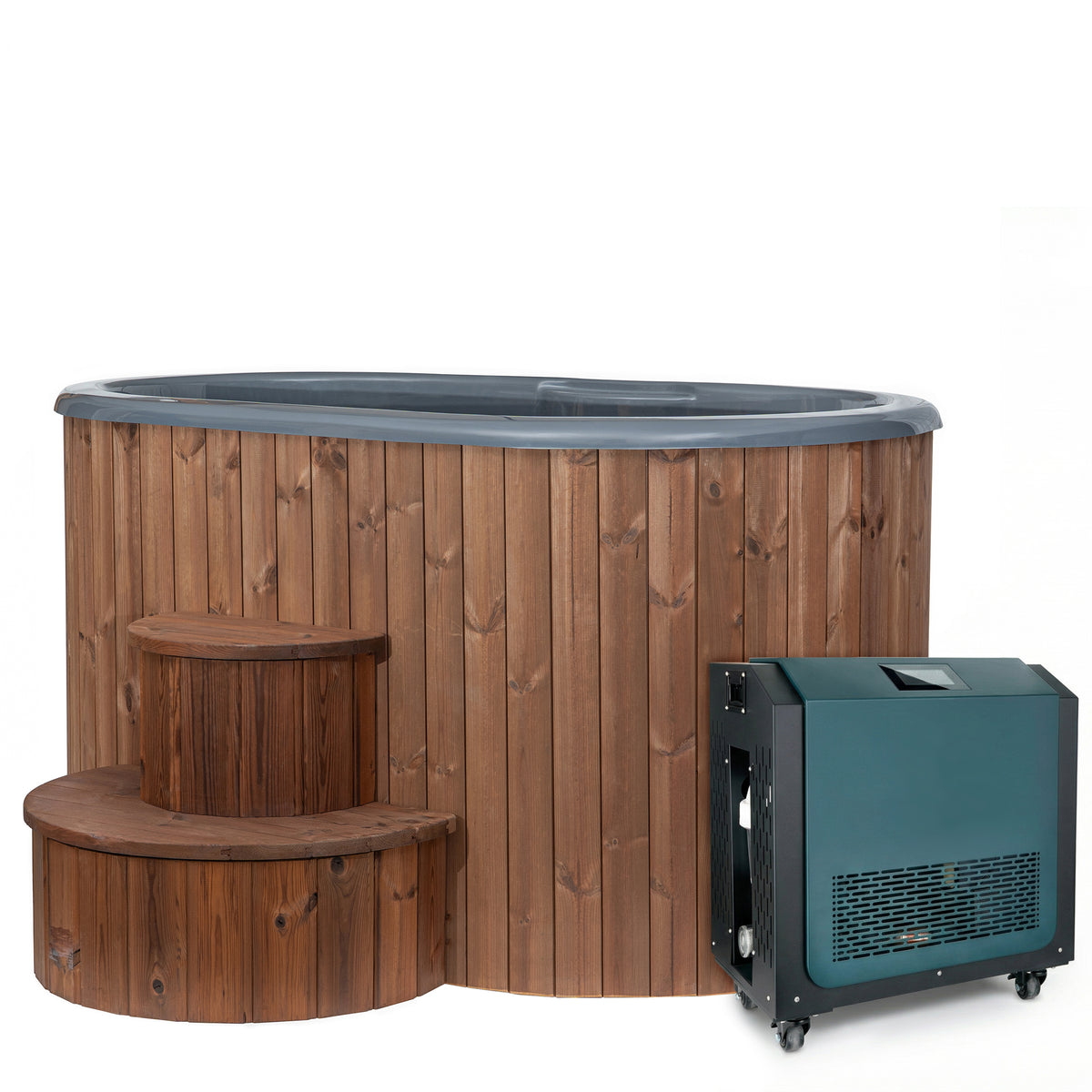 SaunaLife Model S2NC Package 2-Person Immersion Tub and Combination Water Chiller/Heater, Natural — product photograph