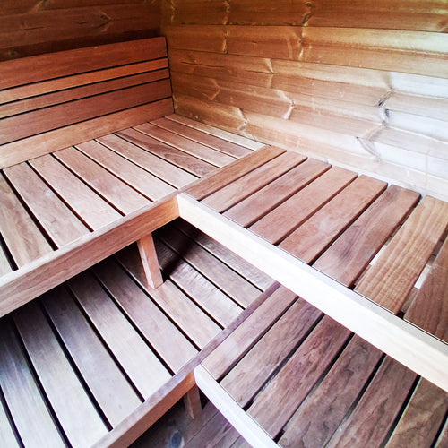 SaunaLife G11B close-up of sauna wood benches.