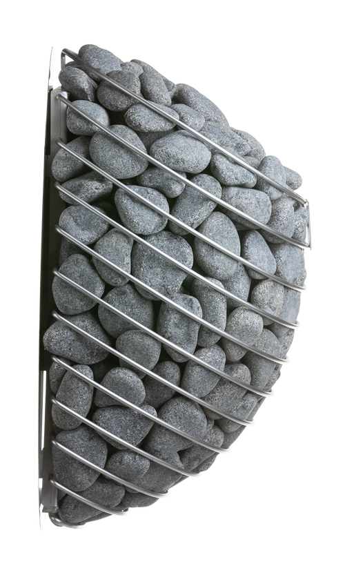 HUUM DROP side profile of the stone-filled basket.