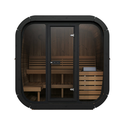 SaunaLife CL5G Cube Luxury sauna, straight-on glass-front exterior view