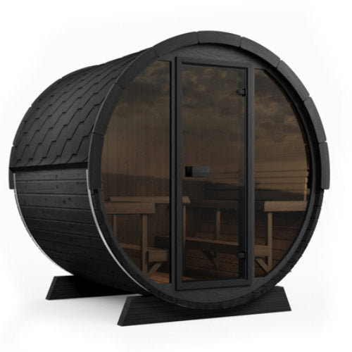 SaunaLife Model E8GB Ergo Series Outdoor Sauna Barrel Kit, Glass Front, DIY, Paint Included, Up to 6 Persons