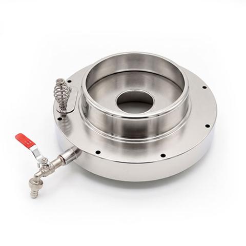 overhead angled view of the stainless-steel reservoir and tap
