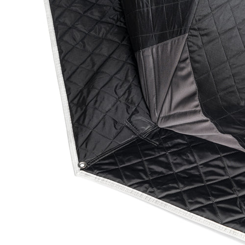 SaunaLife SaunaTrekker XL quilted wall, skirt and anchoring grommet close-up.