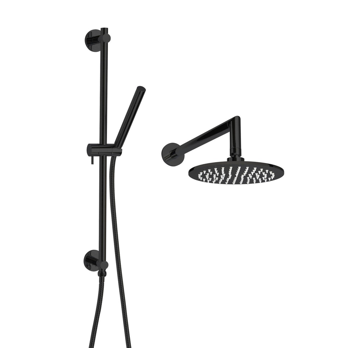 Essential Shower Fixture Package - Rain Canopy + Shower Arm + Hand Shower + Shower Rail + Shower Hose — 15-CSPRD-MB
