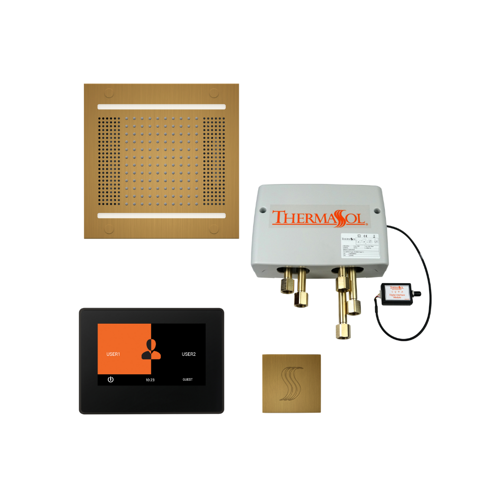 Total Wellness Package - HydroVive 14 Rainhead + ThermaTouch2 7 Control (Black Trim) + Digital Shower Valve + Steam Head Kit (Square) — TWPH147S-AB