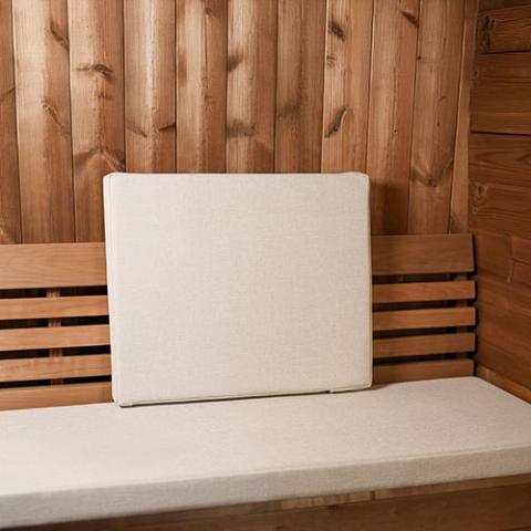 PROSAUNAS SaunaComfort beige cushions in a sauna — lifestyle view