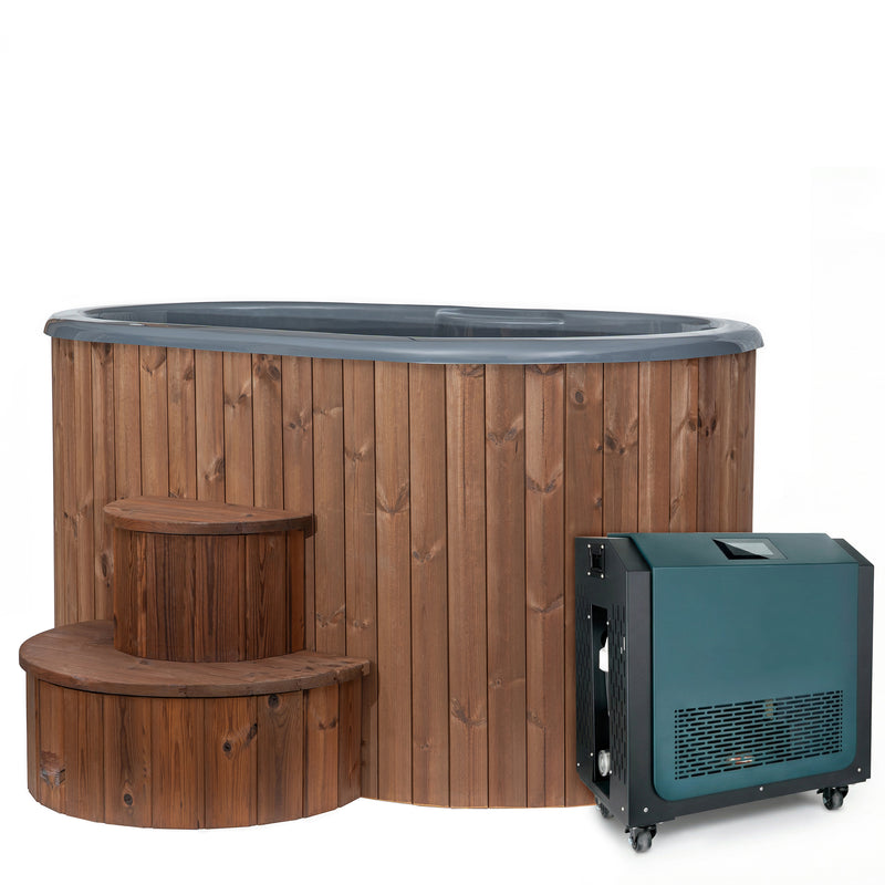 SaunaLife Model S2NC Package 2-Person Immersion Tub and Combination Water Chiller/Heater, Natural — product photograph