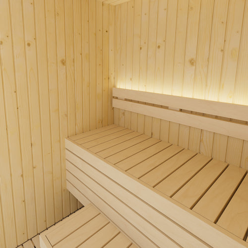 SaunaLife X2 indoor sauna — interior bench detail
