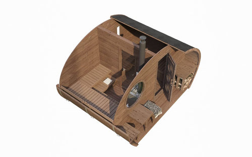 SaunaLife G11 oval sauna suite overhead cutaway showing room divisions.