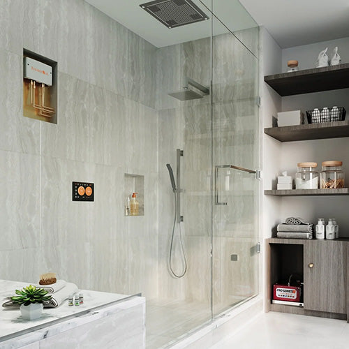 ThermaSol PRO III steam generator in a bathroom steam-shower installation