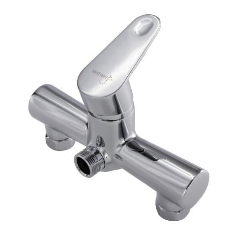 SaunaLife R3 barrel shower chrome mixer fixture close-up.