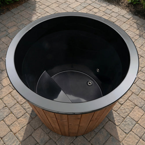 SaunaLife S1N immersion tub overhead view showing the dark liner and interior seat.