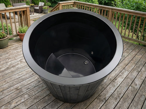 SaunaLife S1B immersion tub overhead view showing the dark liner and interior seat.