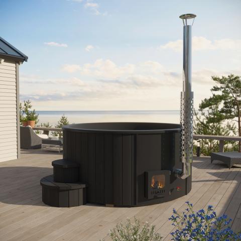 SaunaLife Model S4B Soak Series Home Wood-Burning Hot Tub, Black, Up to 6 Persons