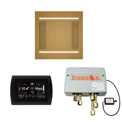 ThermaSol WH14SPSS-AB complete package in Antique Brass: Wellness Shower Package - HydroVive 14 Rainhead + SignaTouch Control (Recessed, Black Trim) + Digital Shower Valve