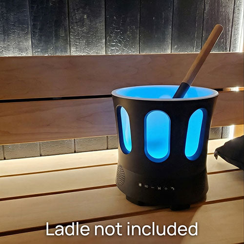 SaunaLife Zone - bucket illuminated blue with an optional ladle; ladle not included