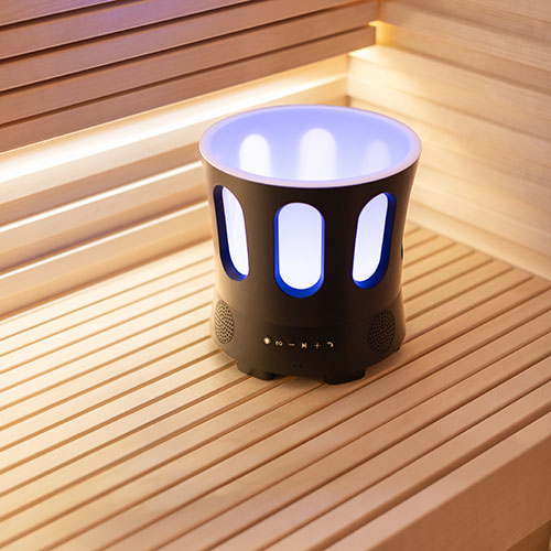 SaunaLife Zone - bucket illuminated blue in a sauna