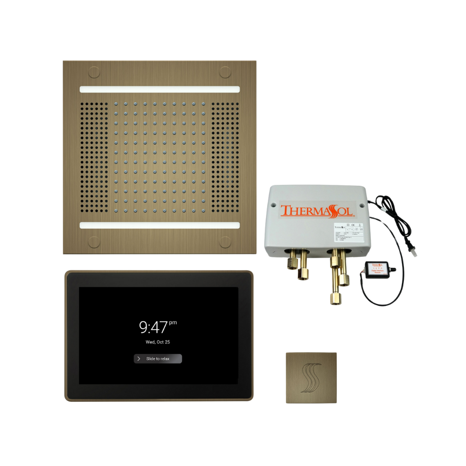 Total Wellness Package - HydroVive 14 Rainhead + ThermaTouch2 15 Control + Digital Shower Valve + Steam Head Kit (Square) — TWPH1415US-AB